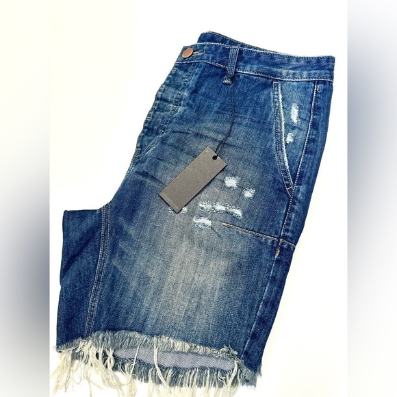 NEW! ONE TEASPOON MAN X Mr Pinks Relaxed Distressed Denim Jean Shorts Size 33 - Picture 14 of 14